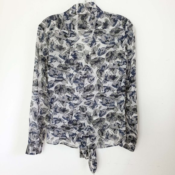 Banana Republic Women's Button Down Tie Waist Semi Sheer Shirt Top Blouse - Picture 6 of 12